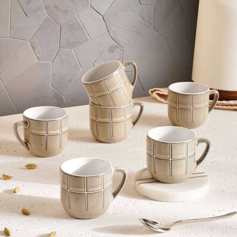 Marti 6-Piece Stoneware Espresso Mug Set 140ml -Grey
