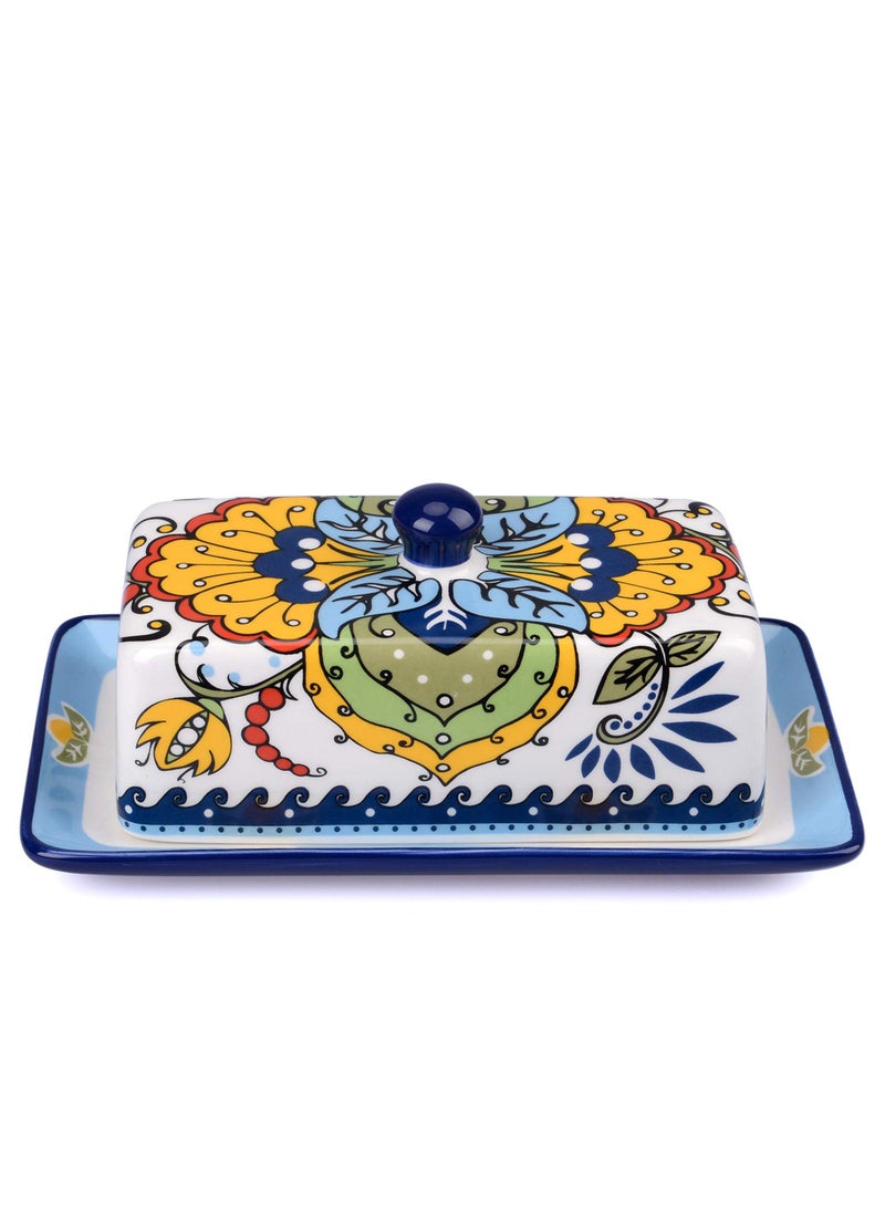 Bluejw Bohemian Style Vintage Cheese Container Butter Dish Hand Drawn Ceramic Butter Dish With Lid European Style Butter Plate Tray Used As Butter Dish Holder White Butter Storage For Kitchen Ideal For Home Kitchen - Image 4