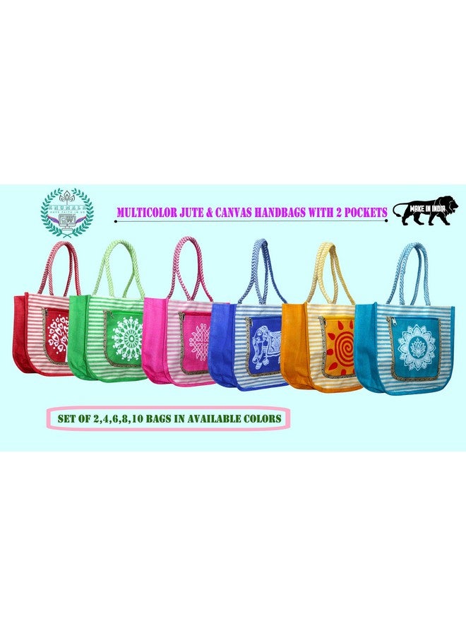 Anumala® Multicolor Contrast Printed Bags|Two Pockets with Zipper Closure for Office,Thamboolam saree bags,Travel,ReturnGifts,Multipurpose.(11x4x12) inch (Pack of 8) - Image 3