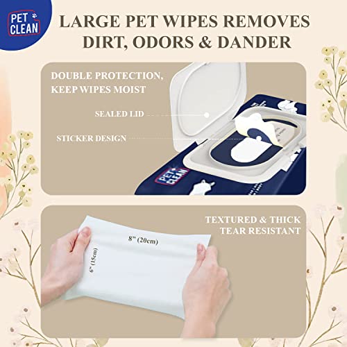 Pet Clean Pet Wipes 200 Counts (Pack of 2) Wet Wipes for Dogs, Cats, Puppies with Aloe Vera & Cherry Blossom Smell | Cleansing & Deodorising Grooming Wipes, 6”x 8" | Anti-Bacterial - Image 5
