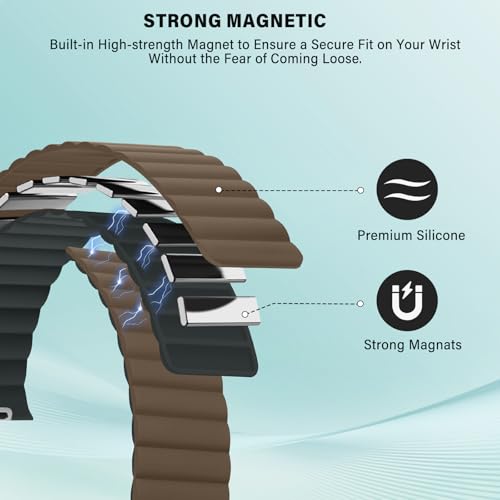 Bisikor Compatible with Apple Watch Band 49 46 45 44 42 41 40 38mm Double Sided Wearable Silicone Magnetic Strap for iWatch Ultra SE Series 11 10 9 8 7 6 5 4 3 2 1 (42/44/45/46/49, L-Brown/L-Black) - Image 4
