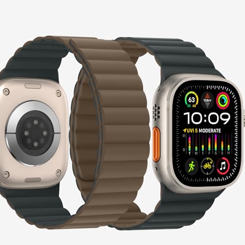 Bisikor Compatible with Apple Watch Band 49 46 45 44 42 41 40 38mm Double Sided Wearable Silicone Magnetic Strap for iWatch Ultra SE Series 11 10 9 8 7 6 5 4 3 2 1 (42/44/45/46/49, L-Brown/L-Black) - Image 2