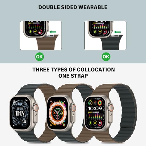 Bisikor Compatible with Apple Watch Band 49 46 45 44 42 41 40 38mm Double Sided Wearable Silicone Magnetic Strap for iWatch Ultra SE Series 11 10 9 8 7 6 5 4 3 2 1 (42/44/45/46/49, L-Brown/L-Black) - Image 3
