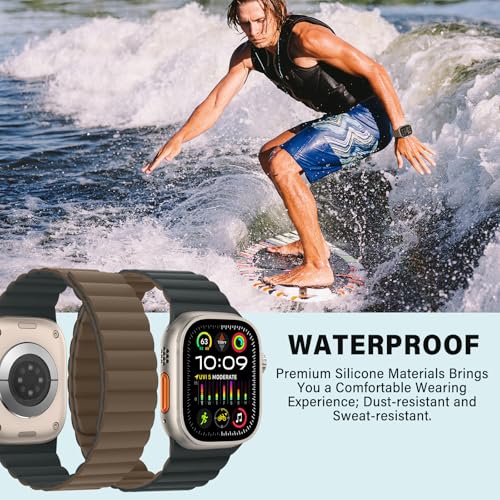 Bisikor Compatible with Apple Watch Band 49 46 45 44 42 41 40 38mm Double Sided Wearable Silicone Magnetic Strap for iWatch Ultra SE Series 11 10 9 8 7 6 5 4 3 2 1 (42/44/45/46/49, L-Brown/L-Black) - Image 5