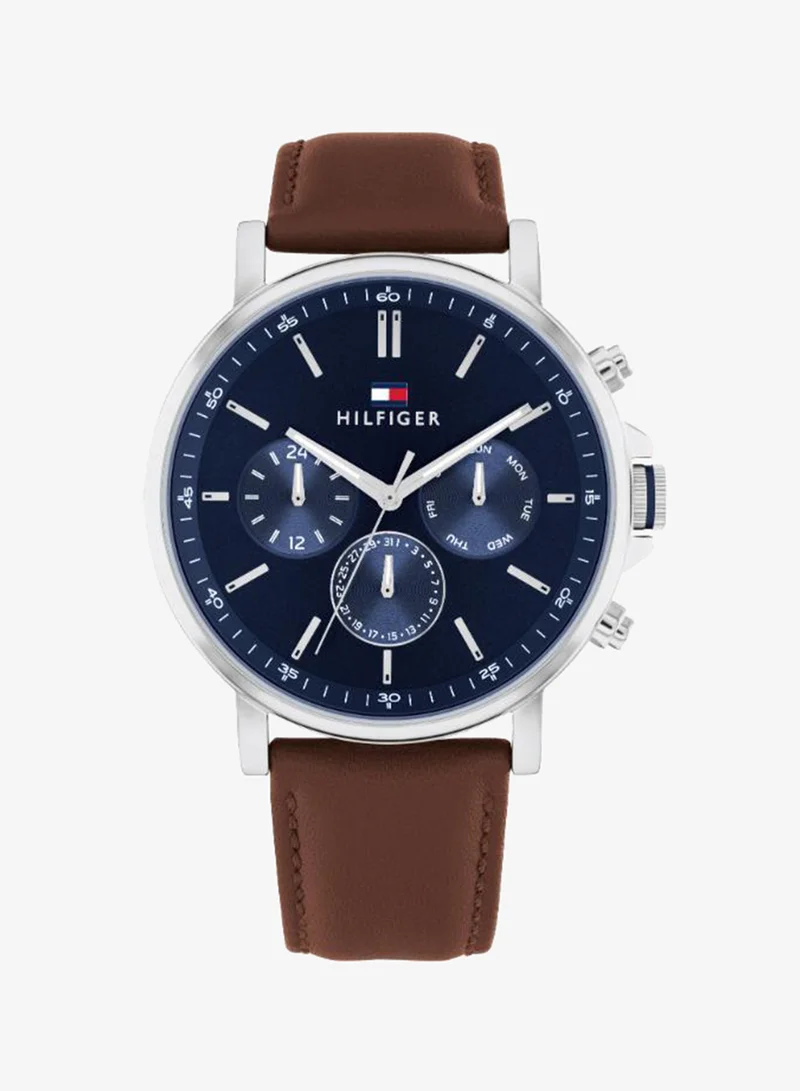 Mens Analog Multifunction Quartz Watch With Brown Leather Strap - 1710585