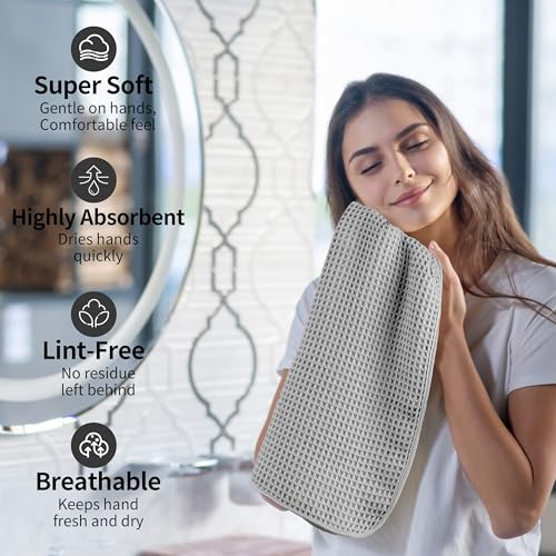 Microfiber Waffle Hand Towels, 2 Pieces, Soft, Absorbent, Fast Drying, Lint Free 430 GSM (Silver) - Image 4