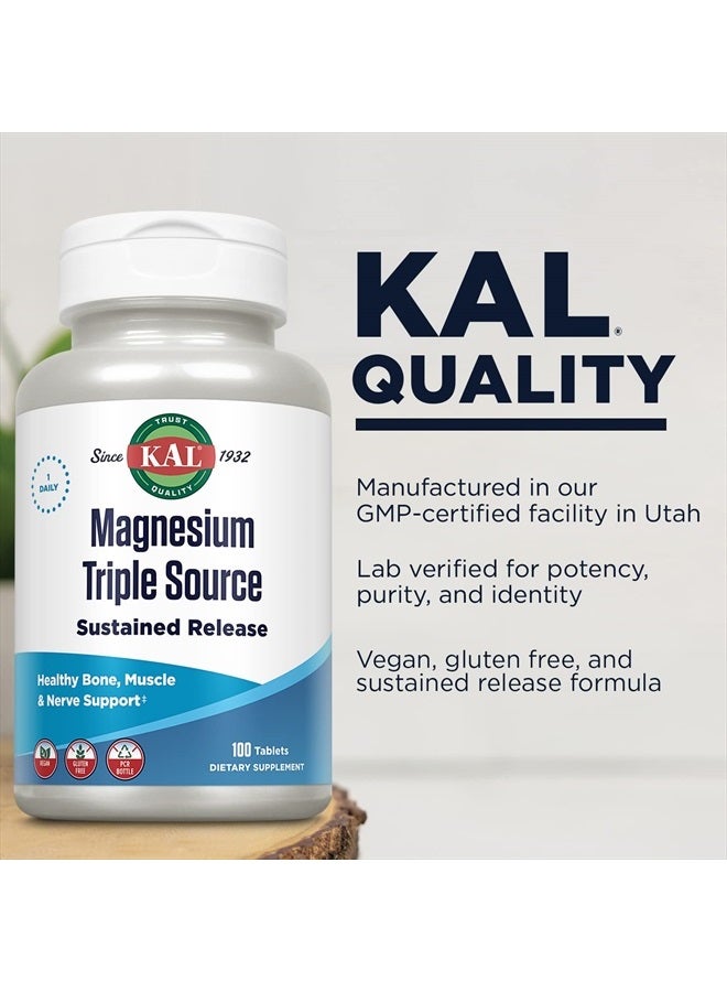 KAL Triple Source Magnesium Complex, Magnesium Citrate, Magnesium Malate, Magnesium Oxide, Sustained Release, Bone, Muscle, Nerve Support, Vegan, Gluten Free, 60-Day Guarantee, 100 Servings, 100 Tabs - Image 4