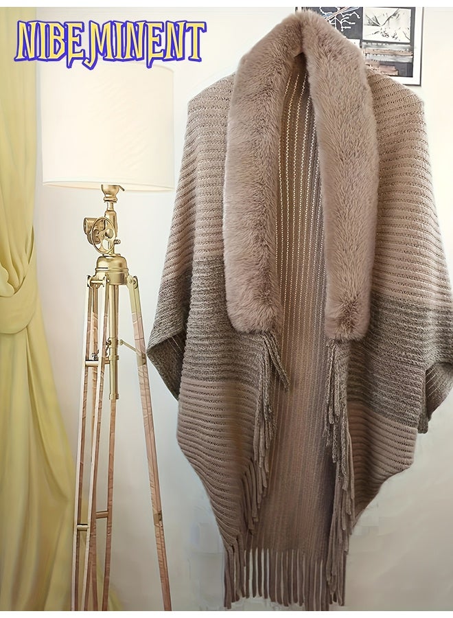 NIBEMINENT عباءة فاخرة ذات لونين مع حافة غير متساوية - ناعمة، أنيقة، ومريحة للاستخدام اليومي، الحفلات، والفعاليات. مادة بوليستر، متعددة الاستخدامات لجميع الفصول والملابس غير الرسمية | تصميم غير متساوي | لمسة لامعة - Image 3