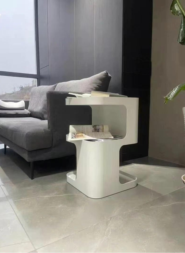 جوميلا طاولة جانبية صغيرة وطاولة جانبية حديثة وطاولة بجانب السرير مع رف تخزين وطاولة جانبية موفرة للمساحة لطاولات غرفة النوم وطاولات جانبية لغرفة المعيشة وطاولة جانبية معدنية - Image 4