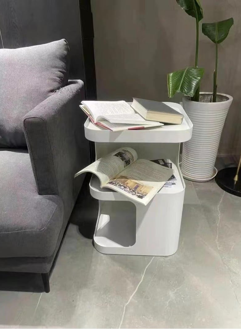 جوميلا طاولة جانبية صغيرة وطاولة جانبية حديثة وطاولة بجانب السرير مع رف تخزين وطاولة جانبية موفرة للمساحة لطاولات غرفة النوم وطاولات جانبية لغرفة المعيشة وطاولة جانبية معدنية - Image 3