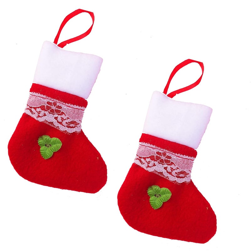 Forty Wings Forty Wings Set of 2 Red Santa Claus Socks Stocking Tree Hanging Ornaments Baubles Pendent Christmas Xams Decoration and Christmas Craft