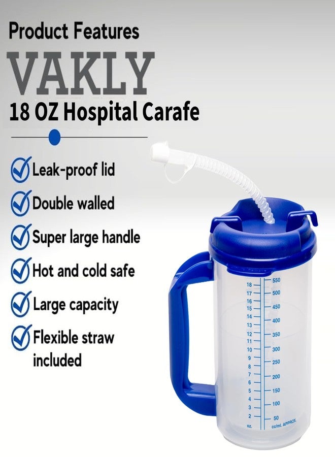 Vakly Hospital Carafe Insulated Double-Walled Water Tracking Thermos - 18 oz capacity Hot and Cold Refillable Water Bottle - With Flexible Straw and Pouring/Sipping Spout (1) - Image 2