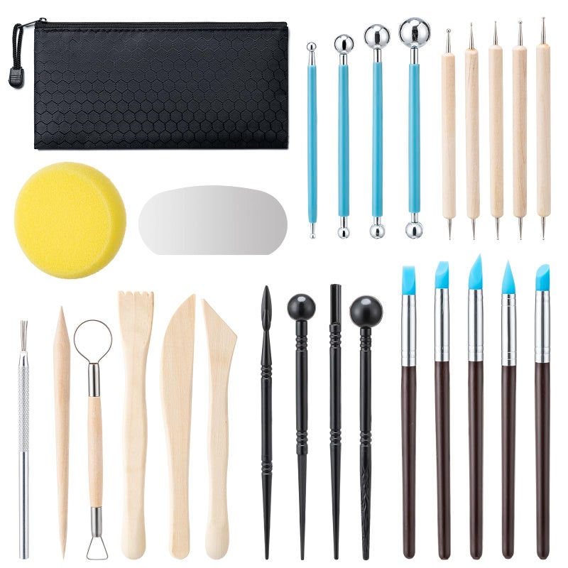 Amrules Clay Tools Kit, 27 PCS Pottery Tools, Practical Polymer Clay Sculpting Tools Kit, Air Dry Clay Tools Set for Adults, Pottery Craft, Dotting, Carving, Drawing, Molding, Modeling, Shaping - Image 1