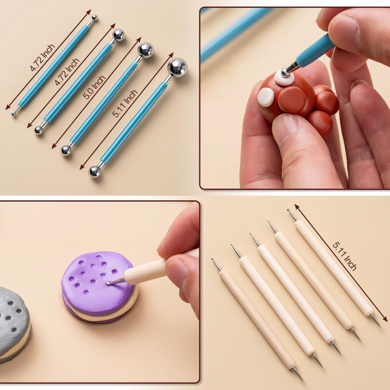 Amrules Clay Tools Kit, 27 PCS Pottery Tools, Practical Polymer Clay Sculpting Tools Kit, Air Dry Clay Tools Set for Adults, Pottery Craft, Dotting, Carving, Drawing, Molding, Modeling, Shaping - Image 5