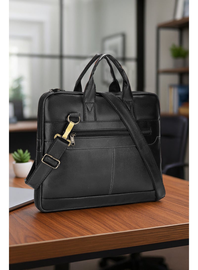POGAGO PU Leather Laptop Bag 14 Inch Expandable Business Office Bag with 5 Compartments 4 Zipper Professional Laptop Briefcase for Men & Women - Image 1