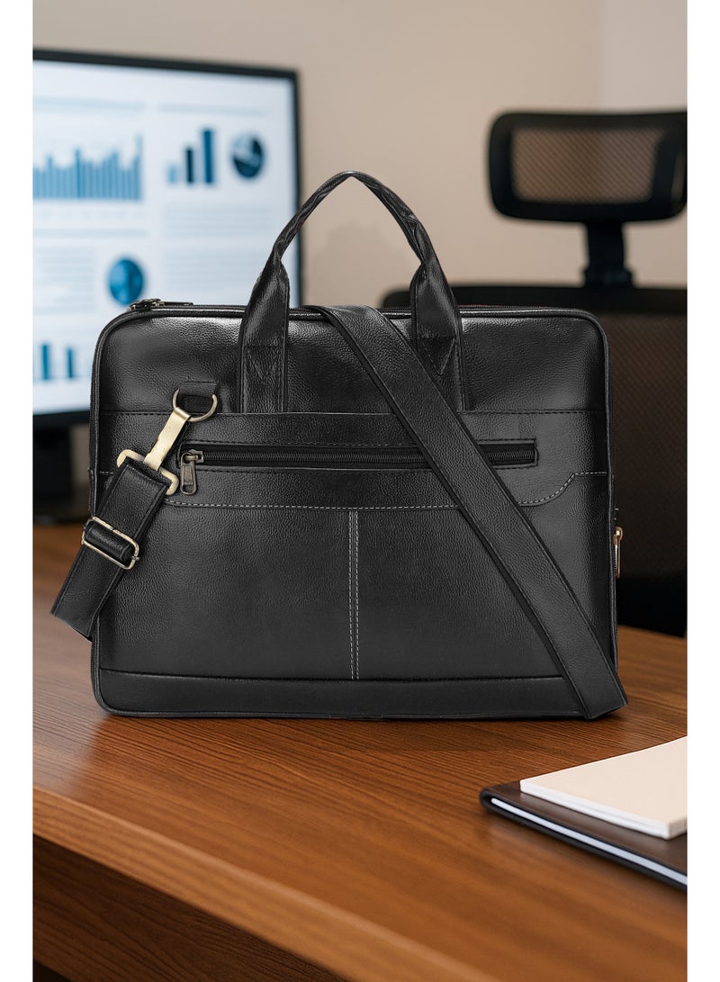 POGAGO PU Leather Laptop Bag 14 Inch Expandable Business Office Bag with 5 Compartments 4 Zipper Professional Laptop Briefcase for Men & Women - Image 2