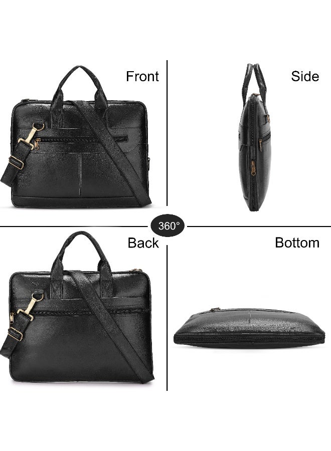 POGAGO PU Leather Laptop Bag 14 Inch Expandable Business Office Bag with 5 Compartments 4 Zipper Professional Laptop Briefcase for Men & Women - Image 3