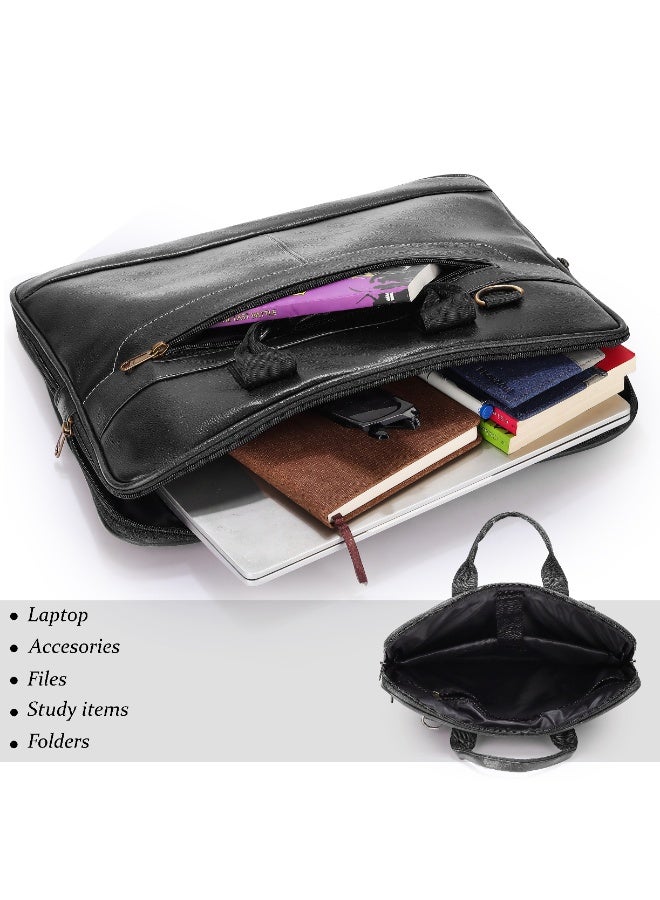 POGAGO PU Leather Laptop Bag 14 Inch Expandable Business Office Bag with 5 Compartments 4 Zipper Professional Laptop Briefcase for Men & Women - Image 4