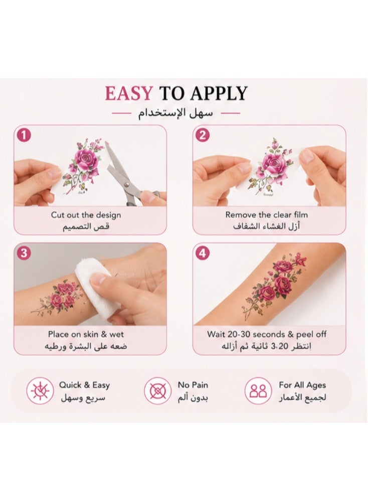 30 Sheets Floral Butterfly Temporary Tattoo Stickers, Waterproof Long Lasting Non-Toxic Flower Fake Tattoos for Women Girls Body Art - Image 4