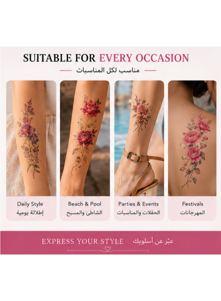 30 Sheets Floral Butterfly Temporary Tattoo Stickers, Waterproof Long Lasting Non-Toxic Flower Fake Tattoos for Women Girls Body Art - Image 2