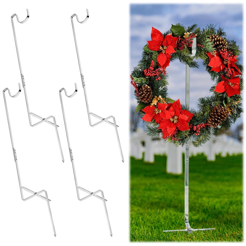 Blulu Blulu 4 Pcs Wreath Stands for Cemetery Grave Wreath Holder Stand in Ground Cemetery Flower Holder Headstone Flower Hook Gravestone Hanger for Memorial Day Marker Tombstone Decorations 