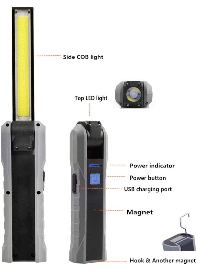 Bluejw USB Work Light COB LED Inspection Light, Foldable Rechargeable Flashlight Portable Handheld Work Lamp with Magnetic Base & Swivel Hook & 4 Modes for Garage Mechanic Auto Car Truck Repair - Image 5