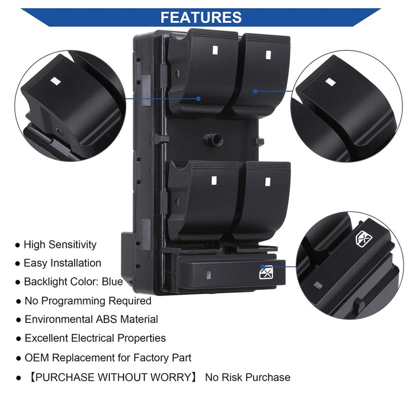 AiYiGu Driver Side Power Window Switch & 3 Pcs Passenger Window Switches, Compatible with 07-13 Chevy Silverado/GMC Sierra 1500 2500HD 3500HD/10-13 Yukon/09-16 Chevrolet Traverse/08-11 HHR - Image 4