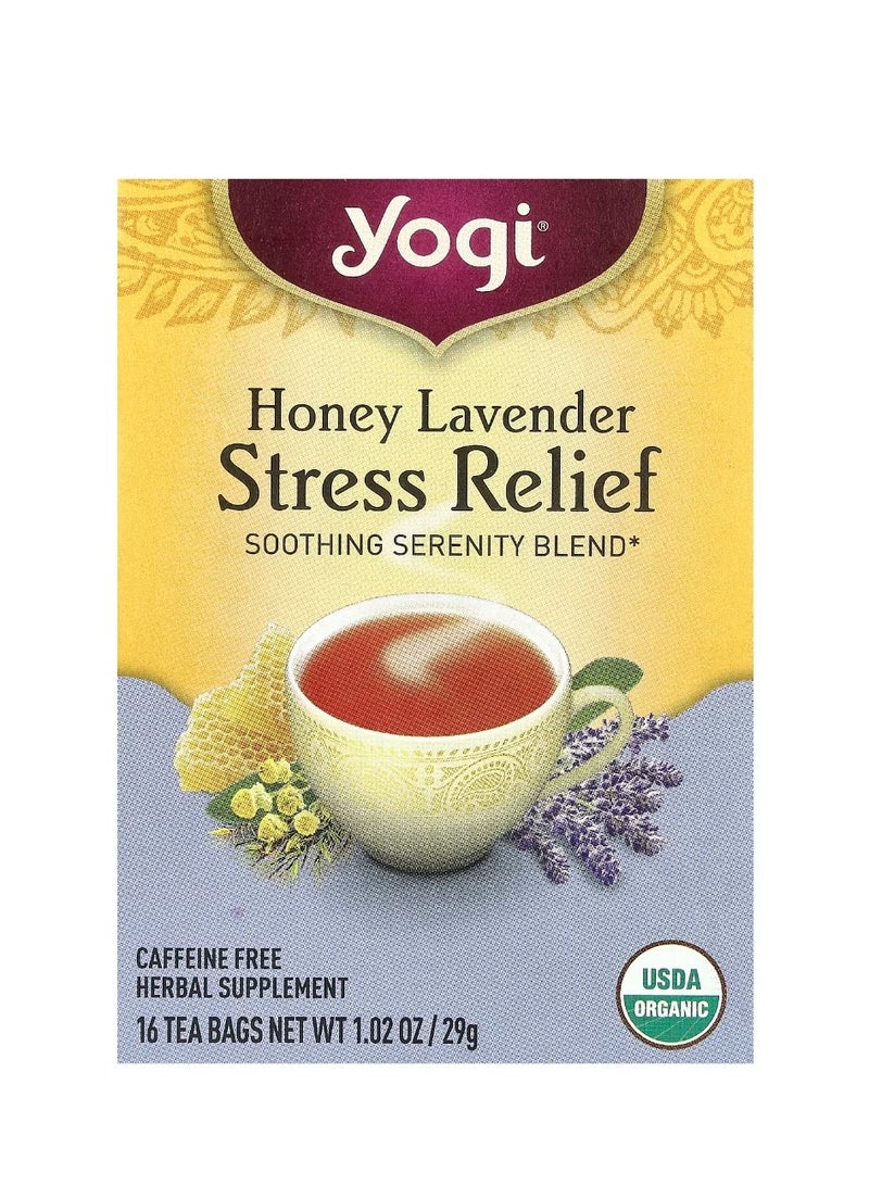 Yogi Tea Stress Relief Honey Lavender Caffeine Free 16 Tea Bags 1.02 oz (29 g) - Image 1