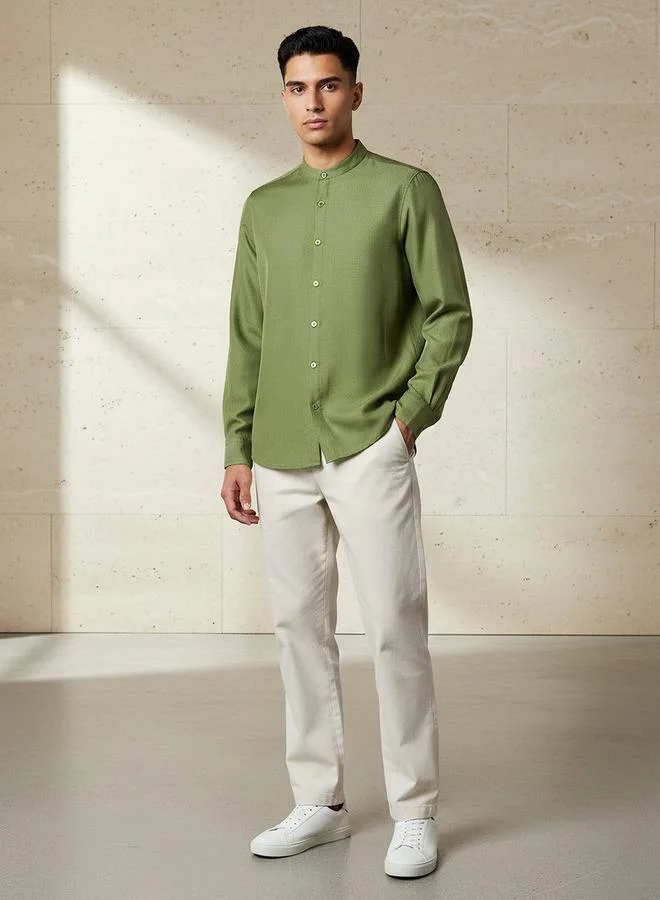 سبلاش فيڤ Men Regular Fit Mandarin Collar Long Sleeve Shirt