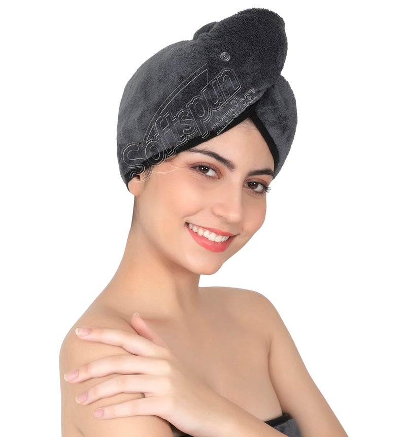 SOFTSPUN SOFTSPUN Microfiber Hair Cap 1 Pcs 70X25 cm Grey 280 GSM Super Absorbent Quick Dry Hair Turban for Drying All Kinds of Hair Straight or Curly Short or Long Thin or Thick Hair - Image 1