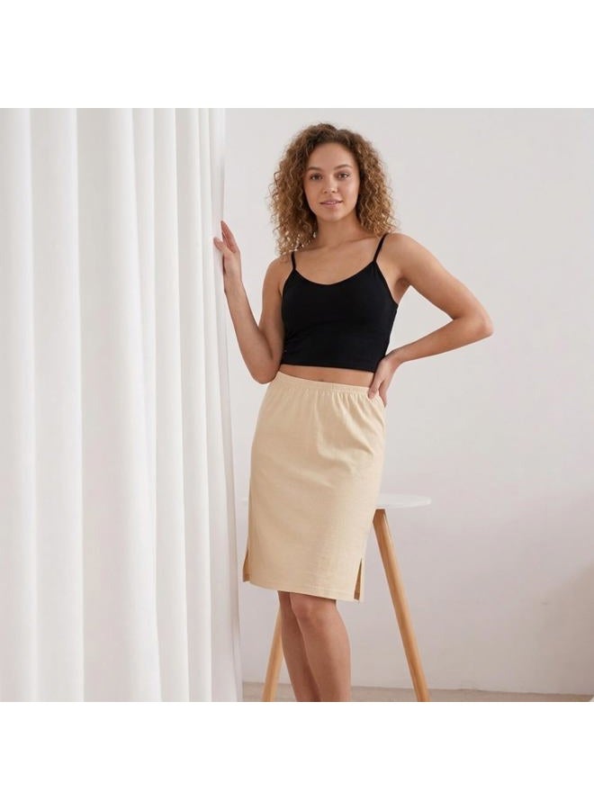 Aimly Women's Cotton Knee Length Skirt - White & Beige (Pack of 2) - Image 3
