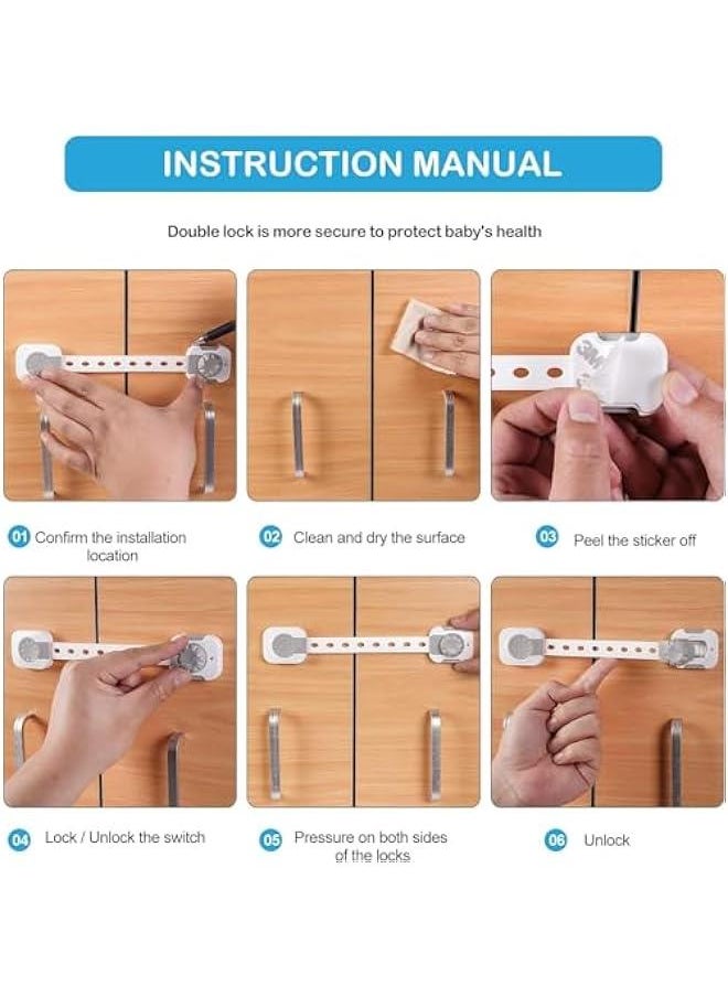 Gonice 6pcs Baby Safety Lock，Child Safety Locks，Multi-Functional Adjustable Double on Baby Anti-Clip Latch System For Cabinets, Drawers, Fridge, Closet Doors Etc  - Image 4