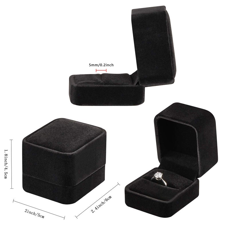 LETURE 4 Pieces Velvet Ring Gift Boxes Set, Earring Pendant Jewelry Case, Jewellry Display Box for Wedding, Engagement,Proposal, Birthday and Anniversary (4pcs Black) - Image 2
