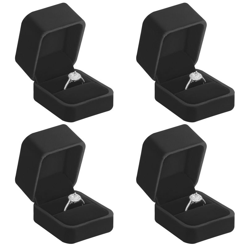 LETURE 4 Pieces Velvet Ring Gift Boxes Set, Earring Pendant Jewelry Case, Jewellry Display Box for Wedding, Engagement,Proposal, Birthday and Anniversary (4pcs Black) - Image 1