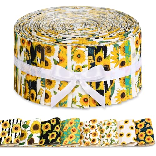 Sanixin 40Pcs Sunflower Cotton Fabric Strips for Quilting Vibrant Yellow Floral Theme Jelly Fabric Precut Bundle Spring Summer Patchwork for DIY Sewing Crafts Sunflower - Image 1
