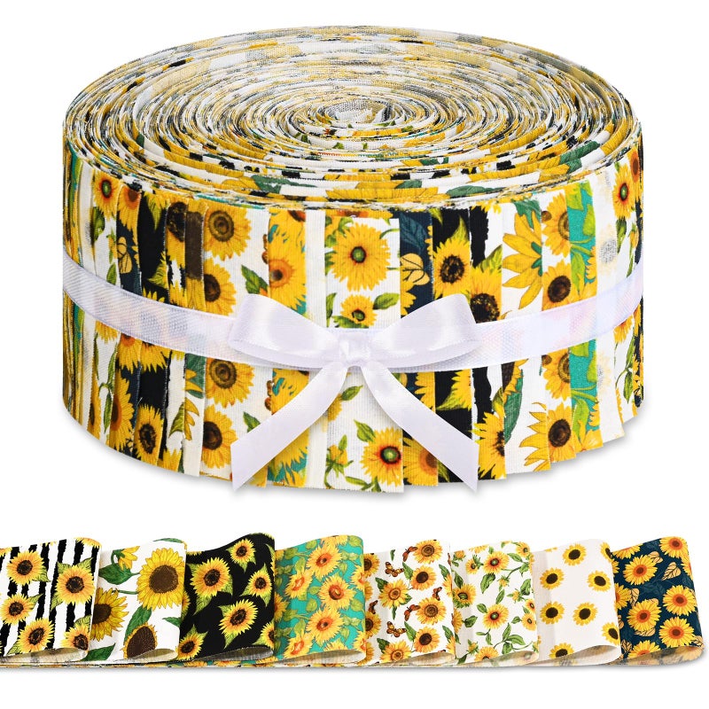 Sanixin 40Pcs Sunflower Cotton Fabric Strips for Quilting Vibrant Yellow Floral Theme Jelly Fabric Precut Bundle Spring Summer Patchwork for DIY Sewing Crafts Sunflower - Image 2