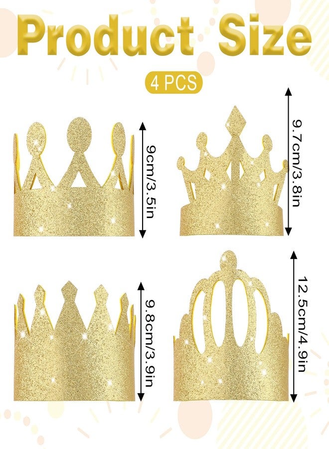 SynHHergyx 4 Pcs Gold King Crown Glitter Queen Crowns with Elastic Band Felt Birthday Crown for Birthday Celebration Photo Props Role Play Party Gathering - Image 2