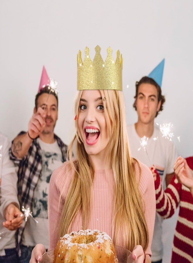 SynHHergyx 4 Pcs Gold King Crown Glitter Queen Crowns with Elastic Band Felt Birthday Crown for Birthday Celebration Photo Props Role Play Party Gathering - Image 3
