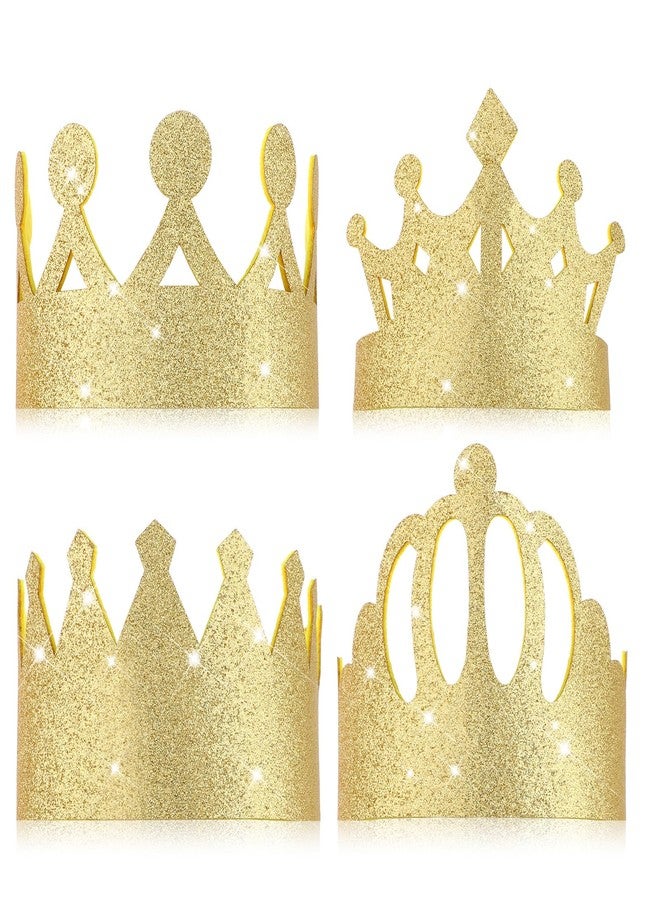 SynHHergyx 4 Pcs Gold King Crown Glitter Queen Crowns with Elastic Band Felt Birthday Crown for Birthday Celebration Photo Props Role Play Party Gathering - Image 1