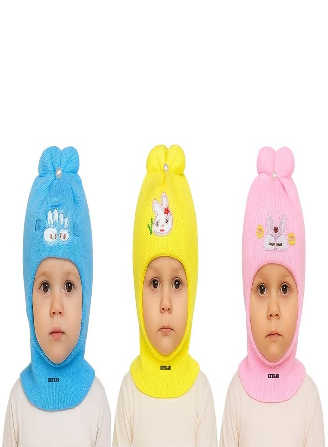 KETKAR Baby Boys & Girls Woolen Monkey Cap - Soft & Warm Winter Cap, Pack of 3,Multi_1, 1-2 Years - Image 1