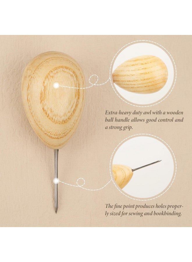 Lineco Lineco Wooden Ball Handle Awl. Extra-Heavy Duty, Comfortability and Good Control, Thin Point for Sewing - Image 3