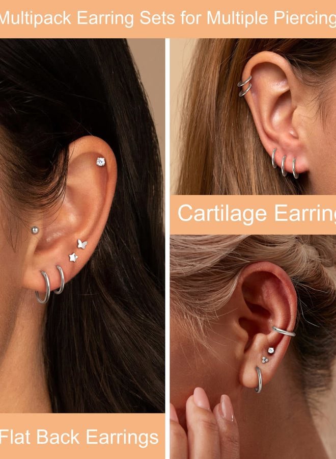 ORAZIO Small Flat Back Earrings,Push in Stud Earrings for Women Men,Hypoallergenic 14K Gold Plated Surgical Stainless Steel Threadless Earring,Flatback Stud Hoop Cartilage Earring Set for Multiple - Image 3