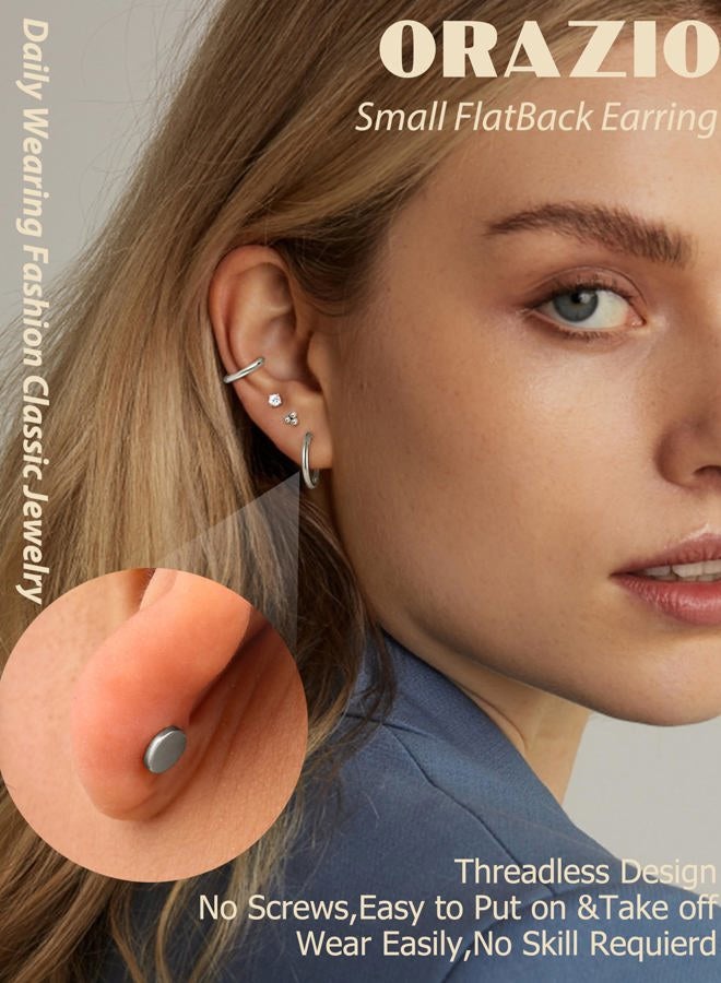 ORAZIO Small Flat Back Earrings,Push in Stud Earrings for Women Men,Hypoallergenic 14K Gold Plated Surgical Stainless Steel Threadless Earring,Flatback Stud Hoop Cartilage Earring Set for Multiple - Image 4