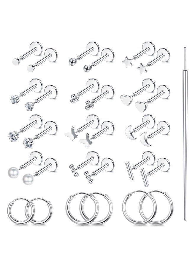 ORAZIO Small Flat Back Earrings,Push in Stud Earrings for Women Men,Hypoallergenic 14K Gold Plated Surgical Stainless Steel Threadless Earring,Flatback Stud Hoop Cartilage Earring Set for Multiple - Image 1