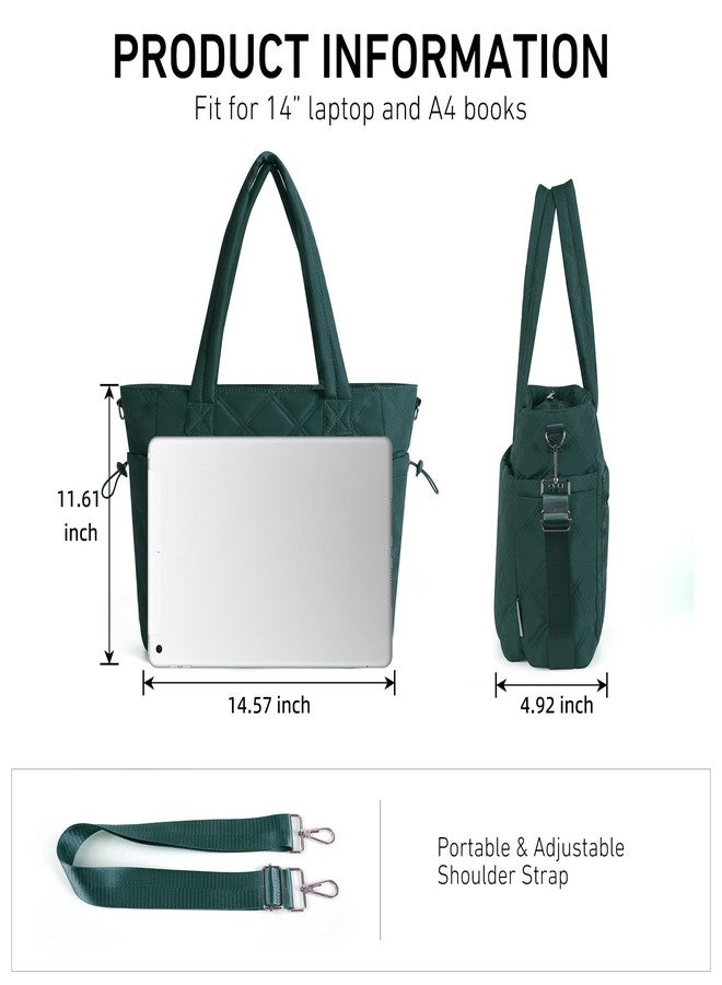 Rueesh Lightweight Puffer Tote Bag with Zipper for Women, Quilted Shoulder Bag with Compartments for Travel, Work, Shopping, Dark Green - Image 3