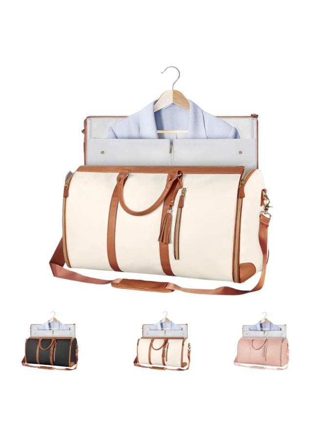 عربست حقيبة سفر كبيرة، حقيبة سفر فاخرة مقاومة للماء، حقيبة سفر فاخرة قابلة للتحويل، حقيبة ملابس قابلة للطي (بيج) - Image 1