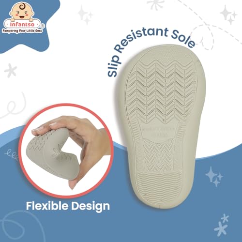 Infantso Teddy Toes Anti-Skid Cotton Baby Socks Shoes with Lightweight Soft Sole for New Born 0-2 Years, Ankle Socks for Infants Shower Gifts, Walking Baby Sneakers 18-24 M - Image 4