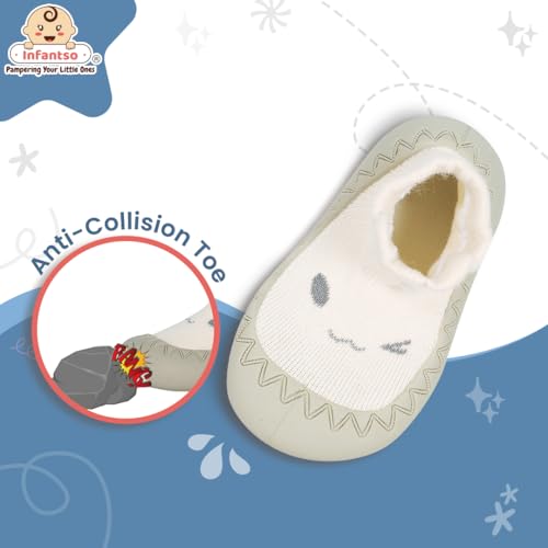 Infantso Teddy Toes Anti-Skid Cotton Baby Socks Shoes with Lightweight Soft Sole for New Born 0-2 Years, Ankle Socks for Infants Shower Gifts, Walking Baby Sneakers 18-24 M - Image 5