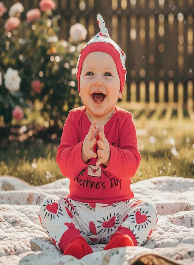 wybzd Baby Boy Girls Valentine Day Outfits Infant Long Sleeve Romper Heart Candy Pants My First Valentines Day Outfit 3pcs (Red, Newborn) - Image 2