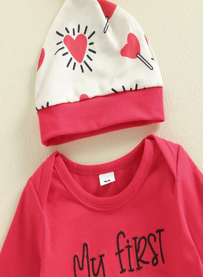 wybzd Baby Boy Girls Valentine Day Outfits Infant Long Sleeve Romper Heart Candy Pants My First Valentines Day Outfit 3pcs (Red, Newborn) - Image 5